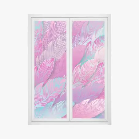Sticker pour vitres et fenêtres motif plumes irisées rose et turquoise – Wallnifity®