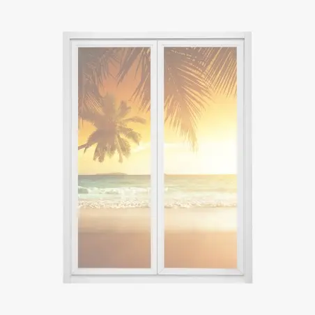 Sticker pour vitres et fenêtres coucher de soleil tropical sur la mer des Caraïbes – Wallnifity®