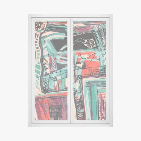 Sticker pour vitres et fenêtres composition urbaine abstraite colorée – Wallnifity®