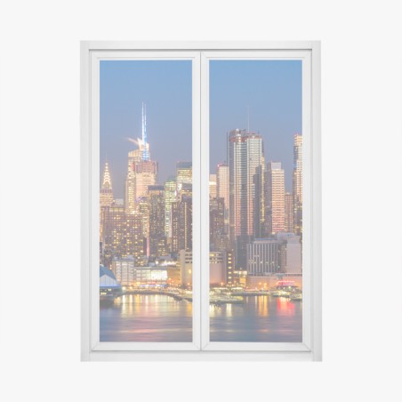 Sticker pour vitres et fenêtres horizon nocturne de New York illuminé – Wallnifity®