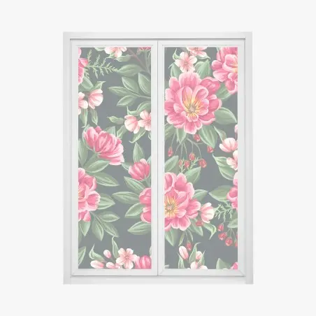 Sticker pour vitres et fenêtres motif floral aquarelle aux pivoines roses – Wallnifity®