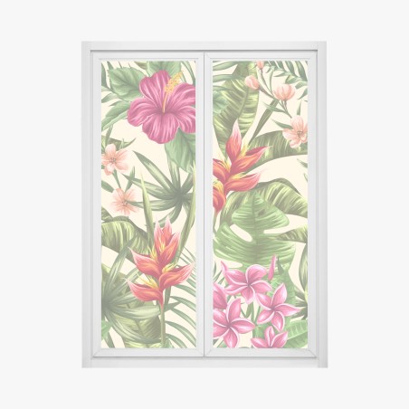 Sticker pour vitres et fenêtres motif tropical floral coloré – Wallnifity®