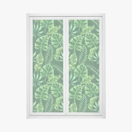 Sticker pour vitres et fenêtres motif tropical de feuilles vertes – Wallnifity®
