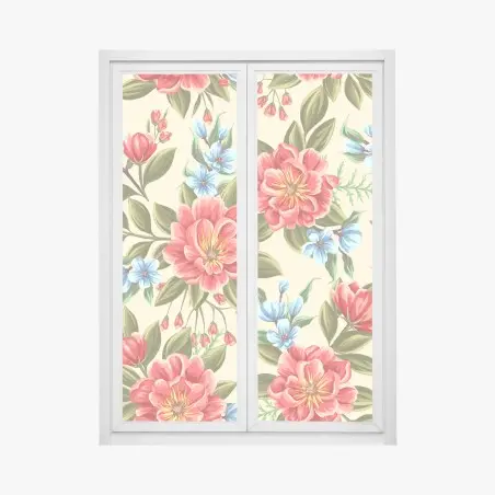 Sticker pour vitres et fenêtres motif floral aquarelle aux grandes fleurs rouges – Wallnifity®