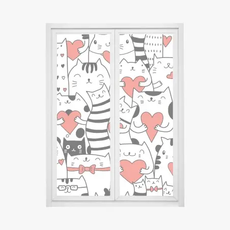 Sticker pour vitres et fenêtres motif chats et cœurs mignons – Wallnifity®