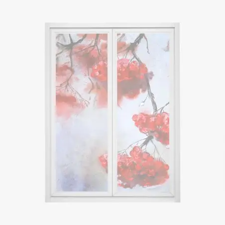 Sticker pour vitres et fenêtres bouquets de baies rouges en aquarelle – Wallnifity®