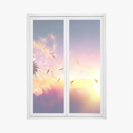 Sticker pour vitres et fenêtres pissenlit emporté par le vent au coucher de soleil – Wallnifity®