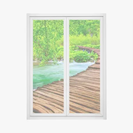 Sticker pour vitres et fenêtres passerelle en bois au milieu d'une nature luxuriante – Wallnifity®