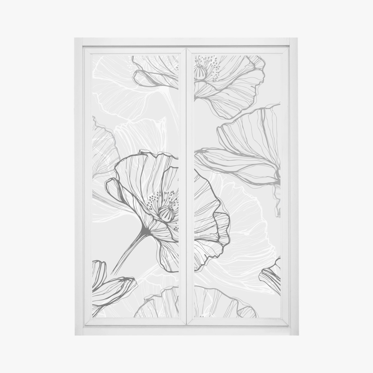 Sticker pour vitres et fenêtres motif pavots en dessin au trait noir et gris – Wallnifity®