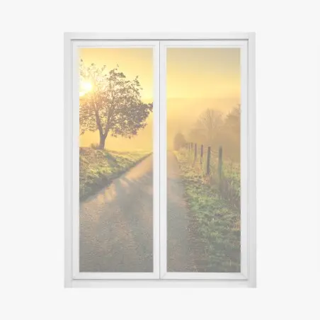 Sticker pour vitres et fenêtres lever de soleil sur chemin de campagne – Wallnifity®