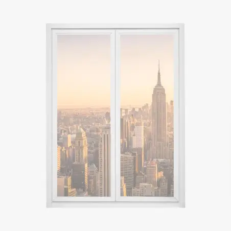 Sticker pour vitres et fenêtres panorama doré de New York au coucher du soleil – Wallnifity®