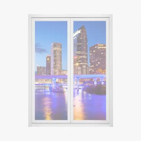 Sticker pour vitres et fenêtres panorama nocturne de Tampa et reflets colorés – Wallnifity®