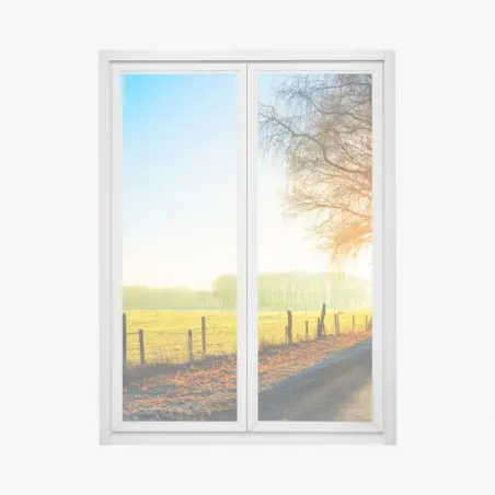 Sticker pour vitres et fenêtres route campagnarde au lever du soleil doré – Wallnifity®