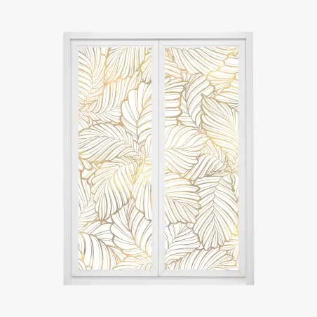 Sticker pour vitres et fenêtres motif feuilles tropicales dorées – Wallnifity®