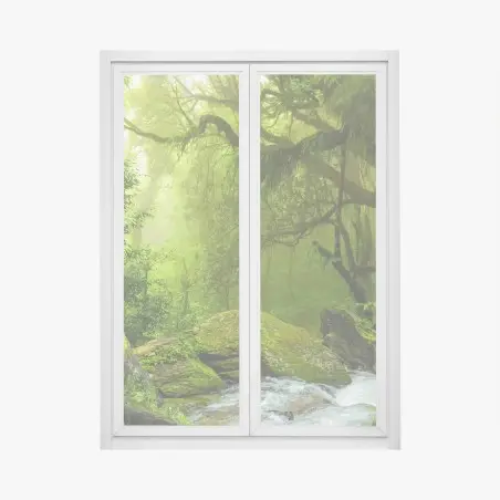 Sticker pour vitres et fenêtres forêt verdoyante au bord du ruisseau – Wallnifity®