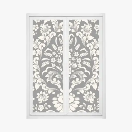 Sticker pour vitres et fenêtres motif floral baroque élégant noir et crème – Wallnifity®
