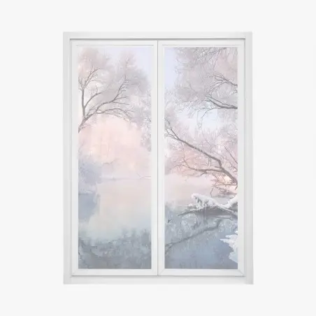 Sticker pour vitres et fenêtres paysage hivernal au bord de la rivière – Wallnifity®