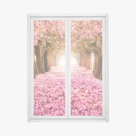 Sticker pour vitres et fenêtres allée de cerisiers en fleurs – Wallnifity®