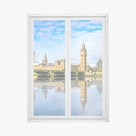 Sticker pour vitres et fenêtres reflets matinaux de Big Ben et du Palais de Westminster à Londres sur la Tamise – Wallnifity®