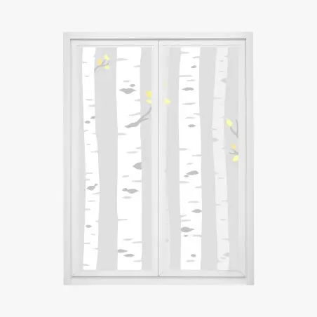Sticker pour vitres et fenêtres forêt de bouleaux minimaliste aux touches jaunes – Wallnifity®
