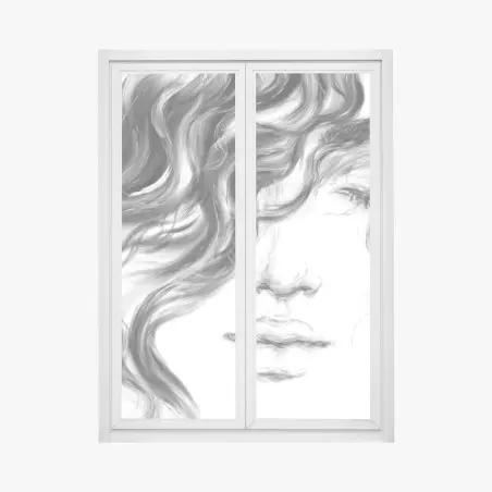 Sticker pour vitres et fenêtres portrait éthéré d'une femme aux cheveux ondulés – Wallnifity®