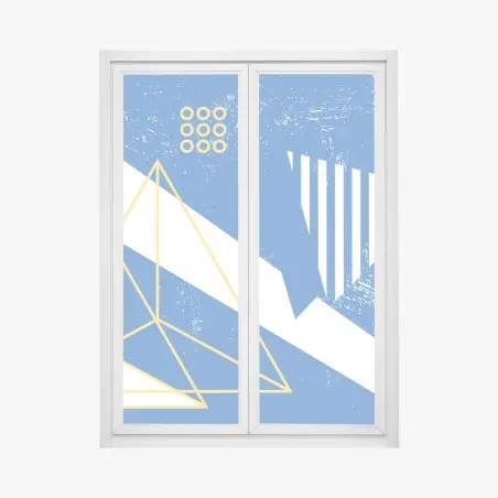 Sticker pour vitres et fenêtres composition géométrique bleue et jaune – Wallnifity®