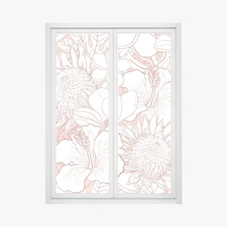 Sticker pour vitres et fenêtres motif floral tropical aux lignes saumon – Wallnifity®