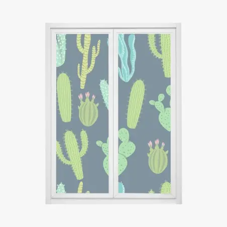 Sticker pour vitres et fenêtres motif botanique de cactus et succulentes vertes et bleues – Wallnifity®