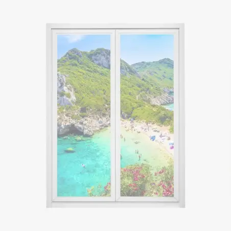 Sticker pour vitres et fenêtres vue aérienne de Porto Timoni, crique aux eaux turquoise – Wallnifity®