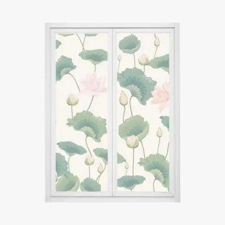 Sticker pour vitres et fenêtres motif élégant de lotus et feuilles vertes – Wallnifity®