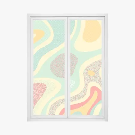 Sticker pour vitres et fenêtres composition abstraite menthe et corail aux motifs organiques – Wallnifity®
