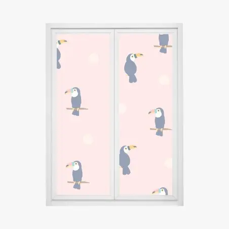 Sticker pour vitres et fenêtres motif toucans tropicaux sur fond rose – Wallnifity®