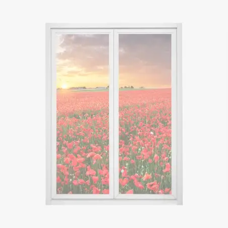 Sticker pour vitres et fenêtres mer de coquelicots au coucher du soleil – Wallnifity®