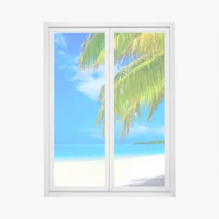 Sticker pour vitres et fenêtres plage paradisiaque aux cocotiers – Wallnifity®