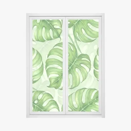 Sticker pour vitres et fenêtres motif tropical de feuilles de monstera – Wallnifity®
