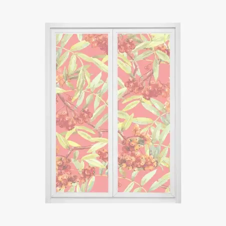 Sticker pour vitres et fenêtres motif de sorbier aux baies rouges à l'aquarelle – Wallnifity®
