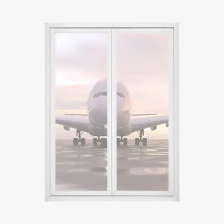 Sticker pour vitres et fenêtres avion au coucher de soleil sur la piste – Wallnifity®