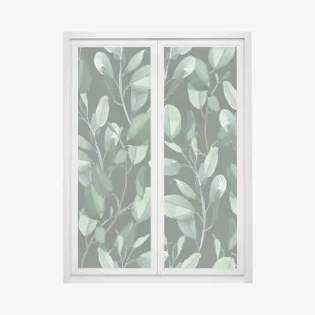Sticker pour vitres et fenêtres feuillage d'eucalyptus aquarelle sur fond vert profond – Wallnifity®