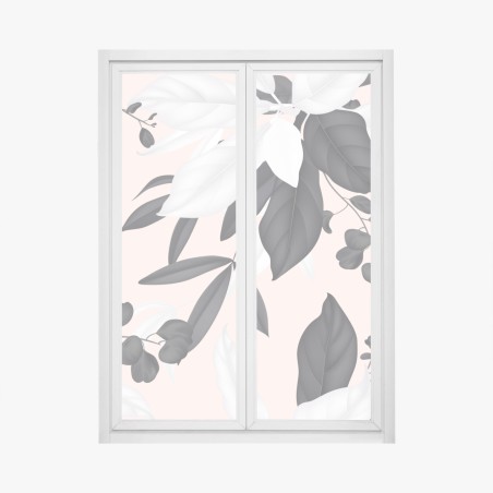 Sticker pour vitres et fenêtres motif botanique monochrome sur fond rose – Wallnifity®