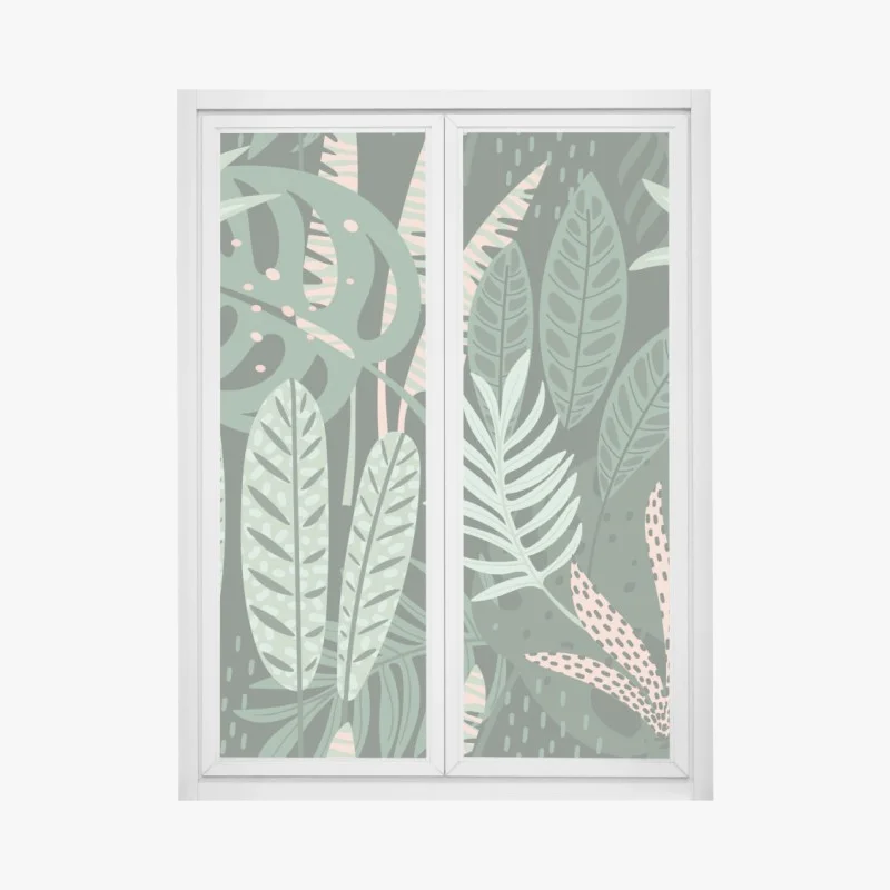 Sticker pour vitres et fenêtres jungle graphique aux feuilles vertes – Wallnifity® Sticker pour vitres et fenêtres jungle graphique aux feuilles vertes – Wallnifity®