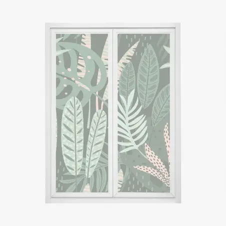 Sticker pour vitres et fenêtres jungle graphique aux feuilles vertes – Wallnifity®