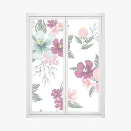 Sticker pour vitres et fenêtres motif floral romantique aux teintes pastel – Wallnifity®