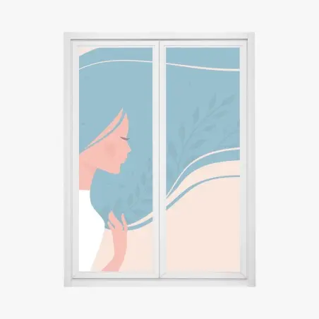 Sticker pour vitres et fenêtres portrait féminin à la chevelure florale – Wallnifity®