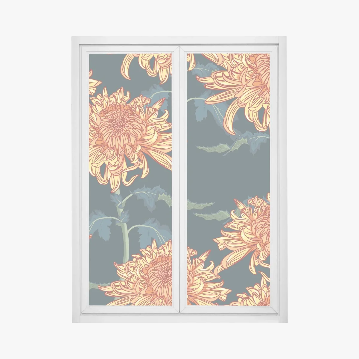 Sticker pour vitres et fenêtres fleurs de chrysanthèmes orange sur fond bleu profond – Wallnifity® Sticker pour vitres et fenêtres fleurs de chrysanthèmes orange sur fond bleu profond – Wallnifity®