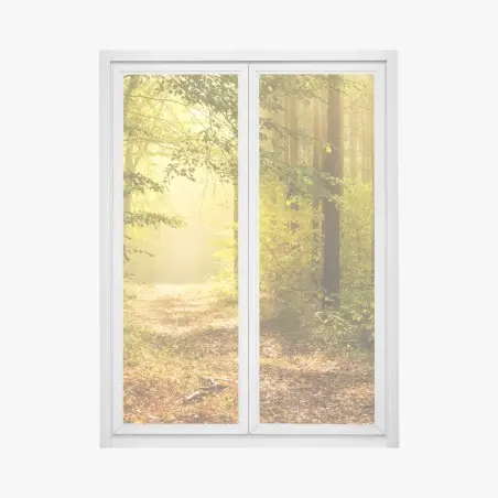 Sticker pour vitres et fenêtres chemin forestier baigné de lumière dorée – Wallnifity®