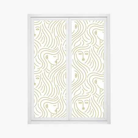 Sticker pour vitres et fenêtres motif de visages dorés aux cheveux ondulés – Wallnifity®