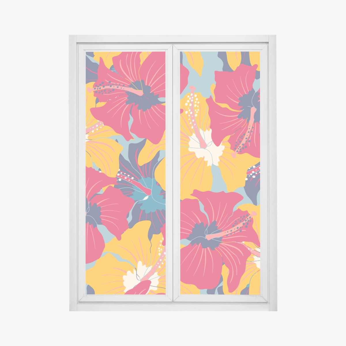 Sticker pour vitres et fenêtres paradis tropical aux hibiscus rétro – Wallnifity®