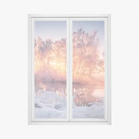 Sticker pour vitres et fenêtres aube hivernale au bord du lac – Wallnifity®