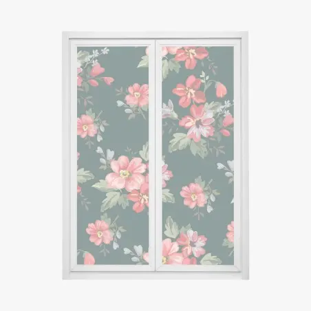 Sticker pour vitres et fenêtres motif floral romantique sur fond vert profond – Wallnifity®