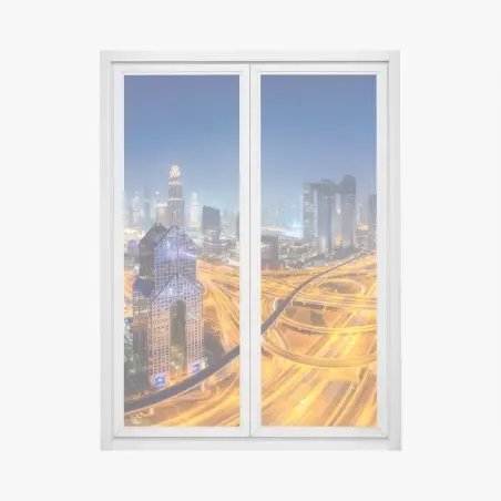 Sticker pour vitres et fenêtres Dubaï vue aérienne nocturne aux autoroutes lumineuses – Wallnifity®